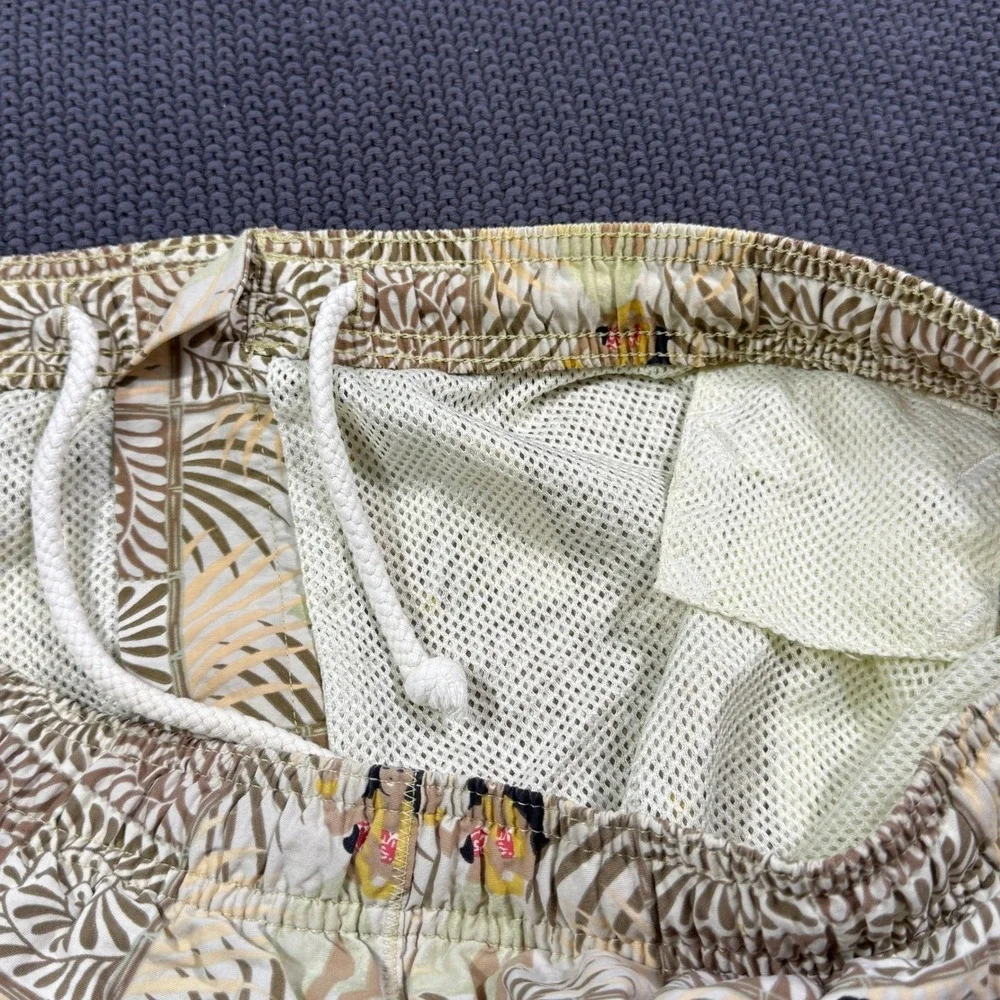 Tommy Bahama Mens Hula‎ Girl Shell Hawaiian Print Swim Trunks Tan Nylon Lined XL